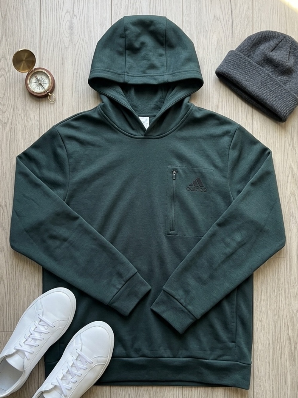 Adidas Performance Dark Green Fleece Pullover Hoodie - Size Large